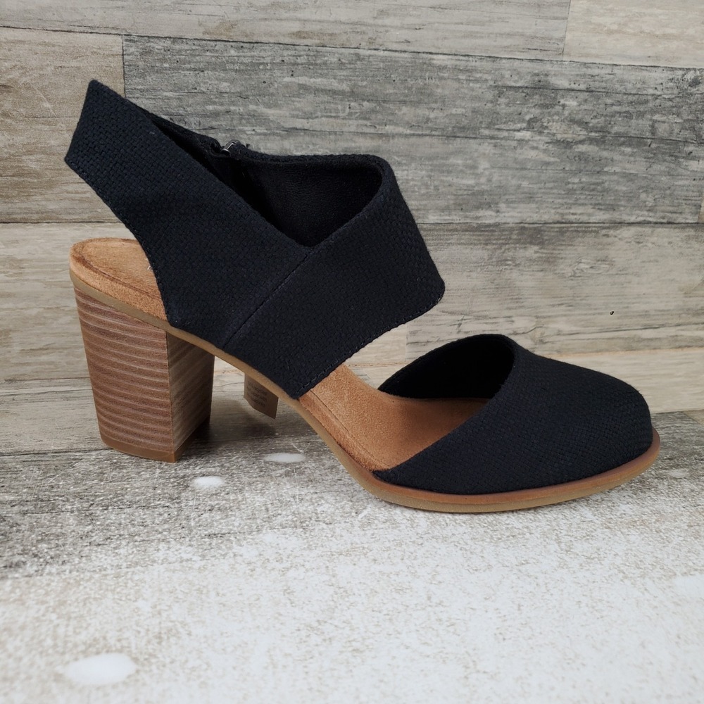 TOMS Majorca Womens Pumps Sz 9 Black Basketweave Closed Toe Comfort Block Heel